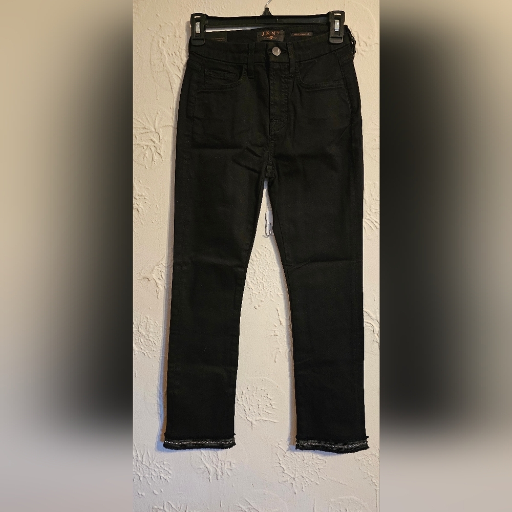 JEN7 Mankind Black Ankle Straight Leg Women's Jeans Rhinestone Detail NWT